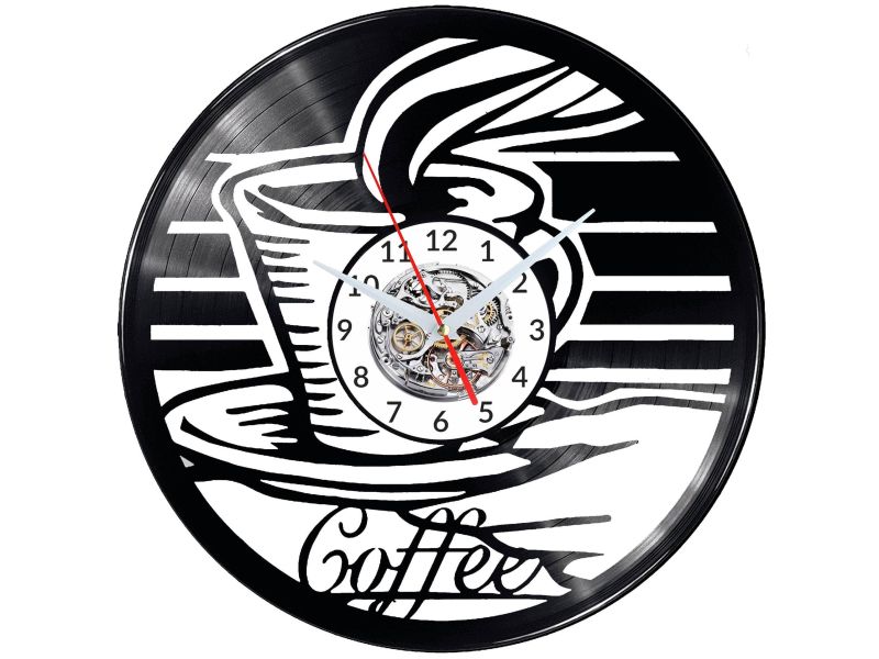 Coffee Time Vinyl Zegar Ścienny Płyta Winylowa Nowoczesny Dekoracyjny Na Prezent Urodziny