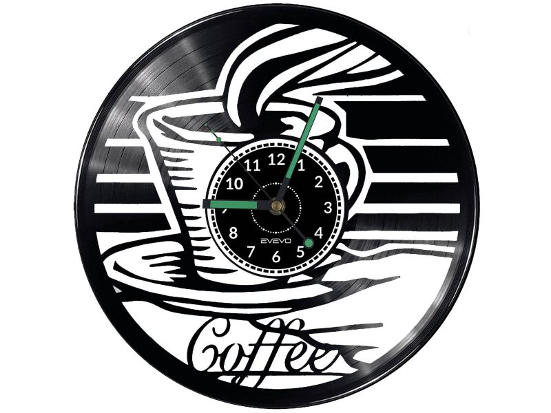 Coffee Time Vinyl Zegar Ścienny Płyta Winylowa Nowoczesny Dekoracyjny Na Prezent Urodziny