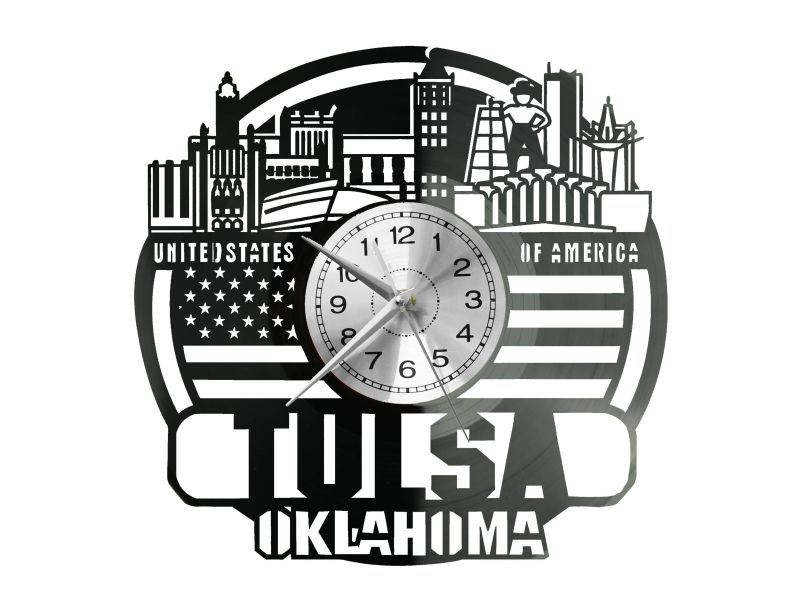 Tulsa Map Vinyl Zegar Ścienny Płyta Winylowa Nowoczesny Dekoracyjny Na Prezent Urodziny