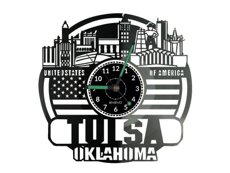 Tulsa Map Vinyl Zegar Ścienny Płyta Winylowa Nowoczesny Dekoracyjny Na Prezent Urodziny