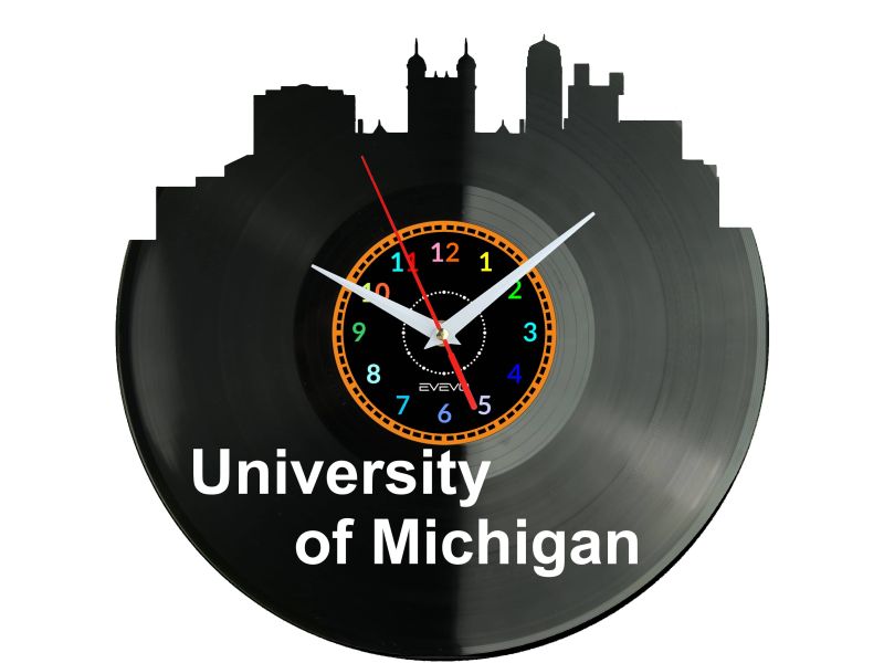 University of Michigan Vinyl Zegar Ścienny Płyta Winylowa Nowoczesny Dekoracyjny Na Prezent Urodziny