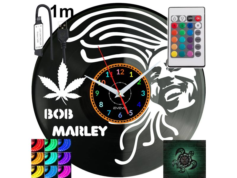 Bob Marley Zegar Ścienny Podświetlany LED RGB Na Pilota Płyta Winylowa Nowoczesny Dekoracyjny Na Prezent Urodziny