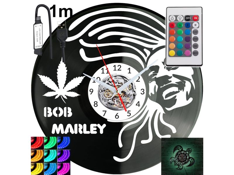 Bob Marley Zegar Ścienny Podświetlany LED RGB Na Pilota Płyta Winylowa Nowoczesny Dekoracyjny Na Prezent Urodziny