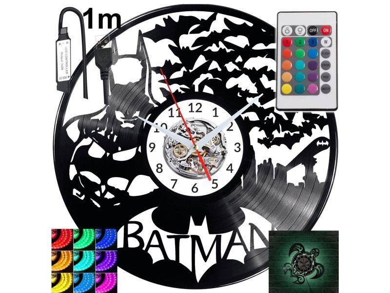 Batman Zegar Ścienny Podświetlany LED RGB Na Pilota Płyta Winylowa Nowoczesny Dekoracyjny Na Prezent Urodziny