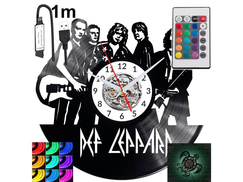 Def Leppard Zegar Ścienny Podświetlany LED RGB Na Pilota Płyta Winylowa Nowoczesny Dekoracyjny Na Prezent Urodziny