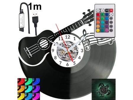 Ukulele Muzyka Gitara Zegar Ścienny Podświetlany LED RGB Na Pilota Płyta Winylowa Nowoczesny Dekoracyjny Na Prezent Urodziny