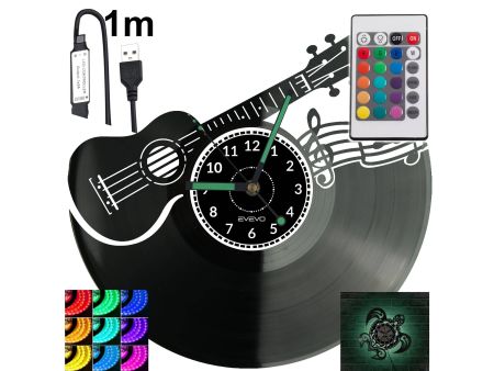 Ukulele Muzyka Gitara Zegar Ścienny Podświetlany LED RGB Na Pilota Płyta Winylowa Nowoczesny Dekoracyjny Na Prezent Urodziny