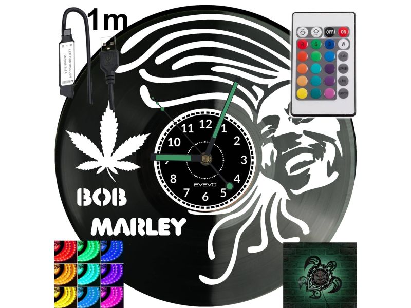 Bob Marley Zegar Ścienny Podświetlany LED RGB Na Pilota Płyta Winylowa Nowoczesny Dekoracyjny Na Prezent Urodziny