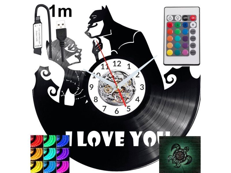 Batman Love Zegar Ścienny Podświetlany LED RGB Na Pilota Płyta Winylowa Nowoczesny Dekoracyjny Na Prezent Urodziny