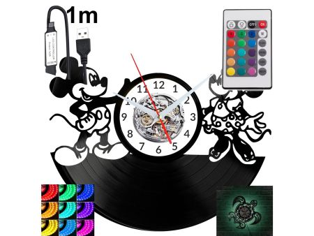 Mikey Minnie Mouse Zegar Ścienny Podświetlany LED RGB Na Pilota Płyta Winylowa Nowoczesny Dekoracyjny Na Prezent Urodziny