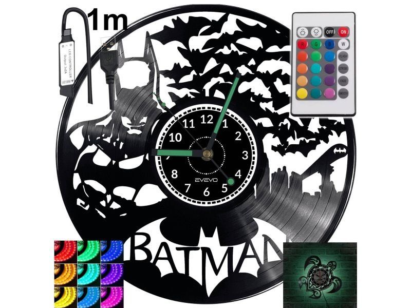 Batman Zegar Ścienny Podświetlany LED RGB Na Pilota Płyta Winylowa Nowoczesny Dekoracyjny Na Prezent Urodziny