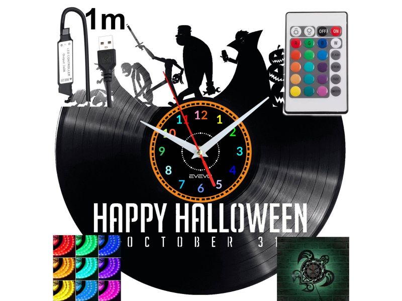 happy halloween Zegar Ścienny Podświetlany LED RGB Na Pilota Płyta Winylowa Nowoczesny Dekoracyjny Na Prezent