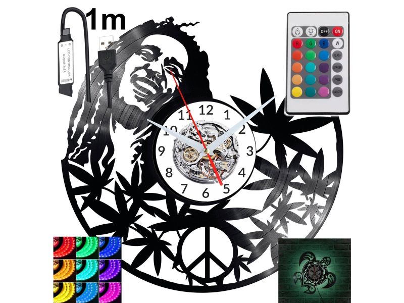 Bob Marley Zegar Ścienny Podświetlany LED RGB Na Pilota Płyta Winylowa Nowoczesny Dekoracyjny Na Prezent