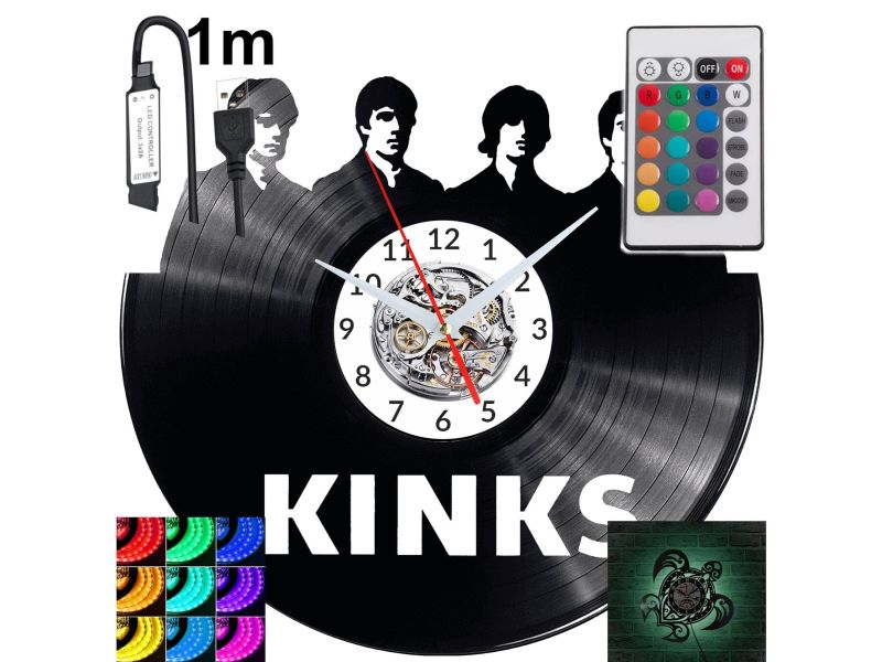 THE KINKS Zegar Ścienny Podświetlany LED RGB Na Pilota Płyta Winylowa Nowoczesny Dekoracyjny Na Prezent