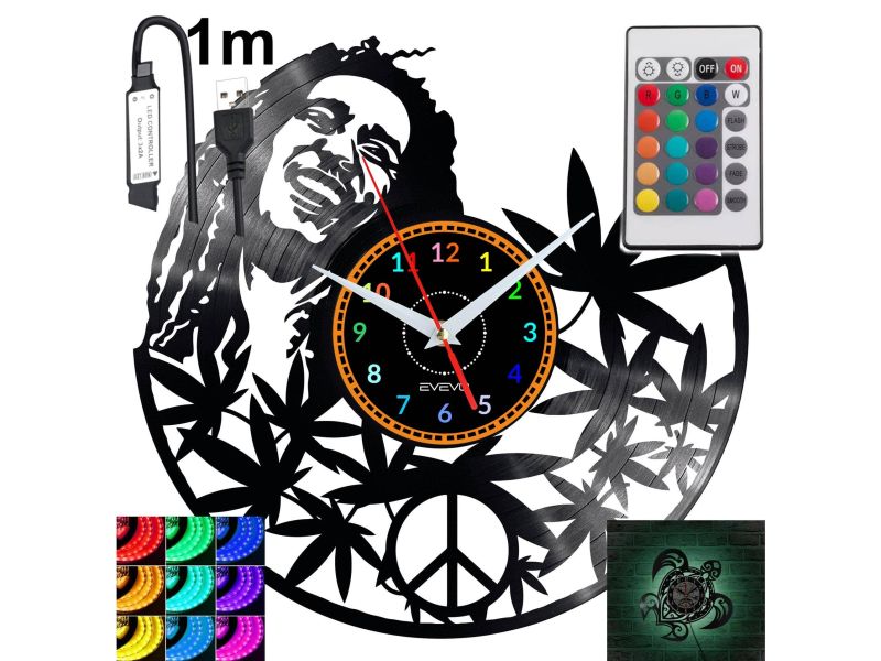 Bob Marley Zegar Ścienny Podświetlany LED RGB Na Pilota Płyta Winylowa Nowoczesny Dekoracyjny Na Prezent