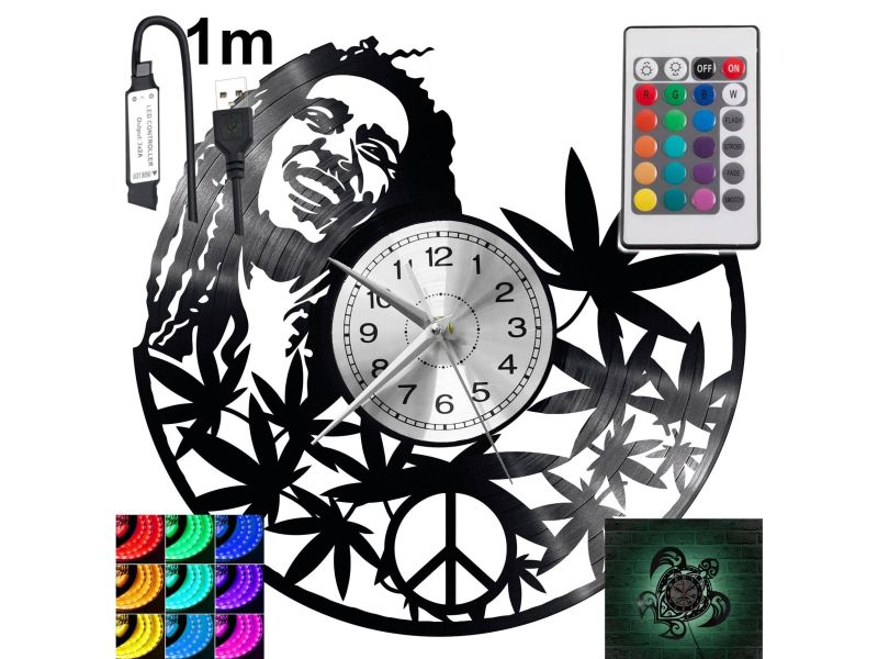 Bob Marley Zegar Ścienny Podświetlany LED RGB Na Pilota Płyta Winylowa Nowoczesny Dekoracyjny Na Prezent