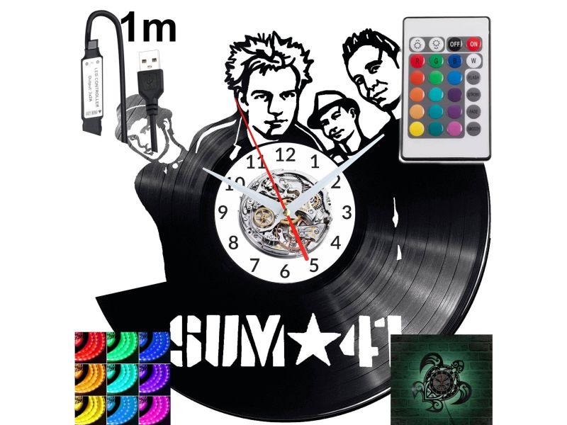 SUM41 Zegar Ścienny Podświetlany LED RGB Na Pilota Płyta Winylowa Nowoczesny Dekoracyjny Na Prezent