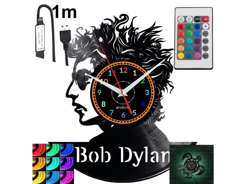 BOB DYLAN Zegar Ścienny Podświetlany LED RGB Na Pilota Płyta Winylowa Nowoczesny Dekoracyjny Na Prezent