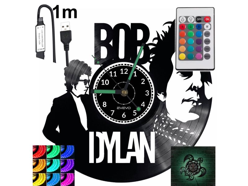 BOB DYLAN Zegar Ścienny Podświetlany LED RGB Na Pilota Płyta Winylowa Nowoczesny Dekoracyjny Na Prezent