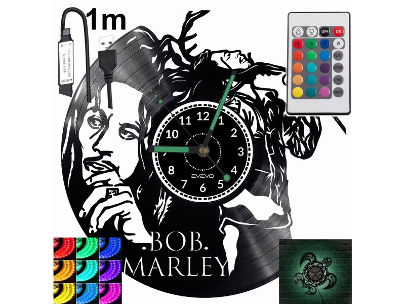 BOB MARLEY Zegar Ścienny Podświetlany LED RGB Na Pilota Płyta Winylowa Nowoczesny Dekoracyjny Na Prezent