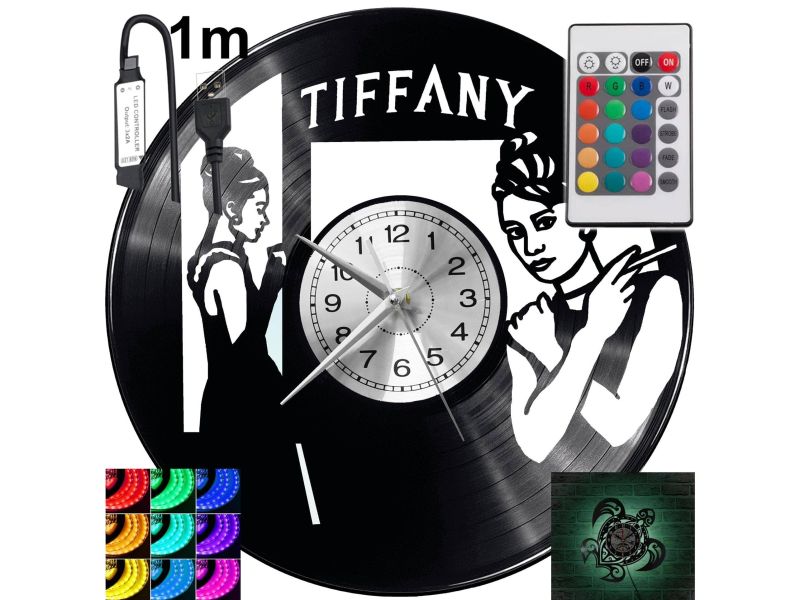 BREAKFAST AT TIFFANY’S Zegar Ścienny Podświetlany LED RGB Na Pilota Płyta Winylowa Nowoczesny Dekoracyjny Na Prezent