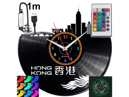 CITY HONG KONG Zegar Ścienny Podświetlany LED RGB Na Pilota Płyta Winylowa Nowoczesny Dekoracyjny Na Prezent