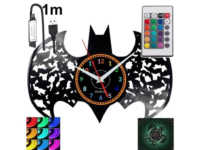 BATMAN Zegar Ścienny Podświetlany LED RGB Na Pilota Płyta Winylowa Nowoczesny Dekoracyjny Na Prezent