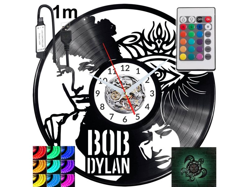 BOB DYLAN Zegar Ścienny Podświetlany LED RGB Na Pilota Płyta Winylowa Nowoczesny Dekoracyjny Na Prezent