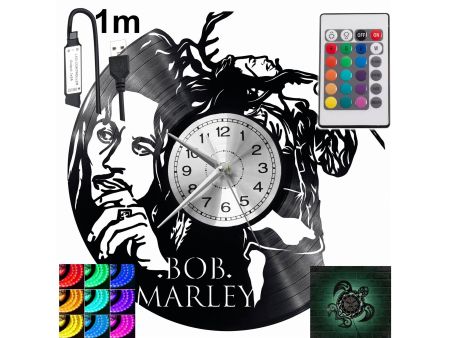 BOB MARLEY Zegar Ścienny Podświetlany LED RGB Na Pilota Płyta Winylowa Nowoczesny Dekoracyjny Na Prezent