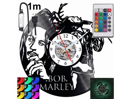 BOB MARLEY Zegar Ścienny Podświetlany LED RGB Na Pilota Płyta Winylowa Nowoczesny Dekoracyjny Na Prezent