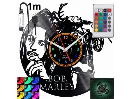 BOB MARLEY Zegar Ścienny Podświetlany LED RGB Na Pilota Płyta Winylowa Nowoczesny Dekoracyjny Na Prezent