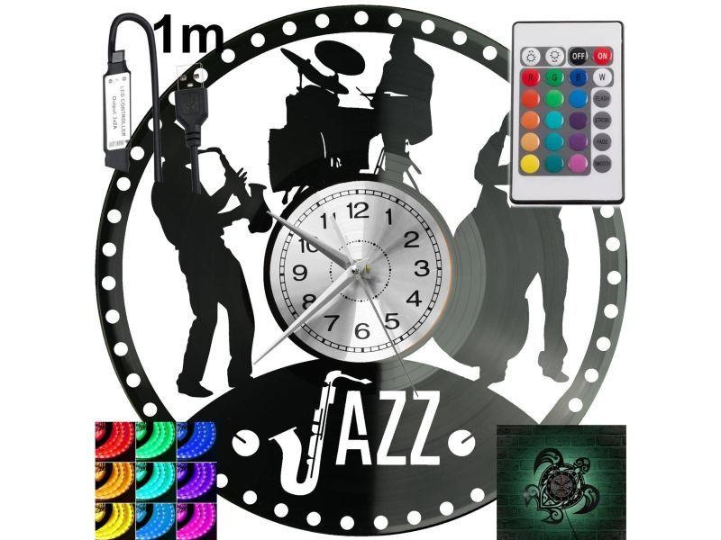 JAZZ MUZYKA ZEGAR ŚCIENNY PŁYTA WINYLOWA PREZENT UPOMINEK URODZINY DLA NIEJ DLA NIEGO EVEVO EVEVO.PL W0253S LED