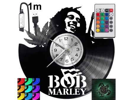 BOB MARLEY Zegar Ścienny Podświetlany LED RGB Na Pilota Płyta Winylowa Nowoczesny Dekoracyjny Na Prezent