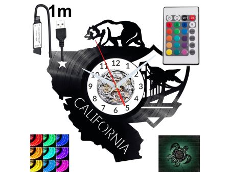 CALIFORNIA Zegar Ścienny Podświetlany LED RGB Na Pilota Płyta Winylowa Nowoczesny Dekoracyjny Na Prezent