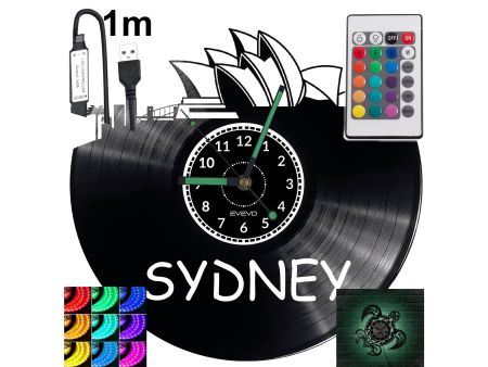 CITY SYDNEY Zegar Ścienny Podświetlany LED RGB Na Pilota Płyta Winylowa Nowoczesny Dekoracyjny Na Prezent