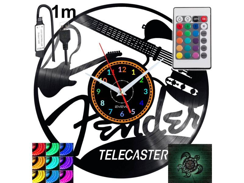 Fender Telecaster Zegar Ścienny Podświetlany LED RGB Na Pilota Płyta Winylowa Nowoczesny Dekoracyjny Na Prezent