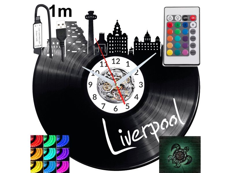 Liverpool Zegar Ścienny Podświetlany LED RGB Na Pilota Płyta Winylowa Nowoczesny Dekoracyjny Na Prezent