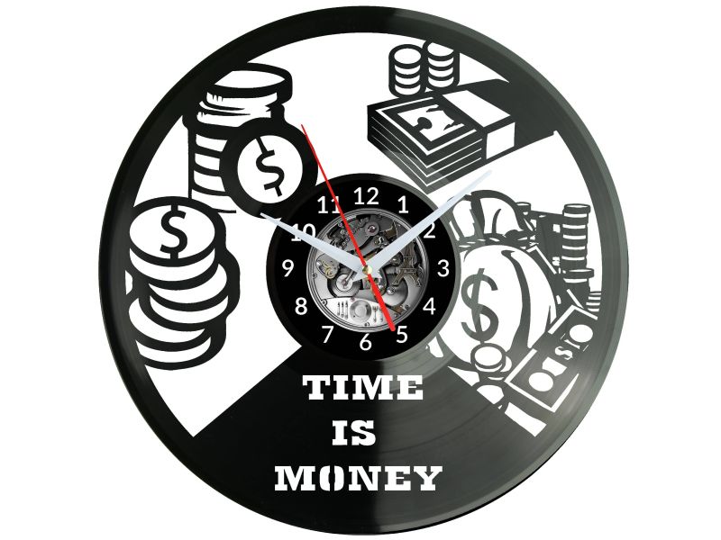 Time Is Money Zegar Ścienny Płyta Winylowa Nowoczesny Dekoracyjny Na Prezent Urodziny W2851