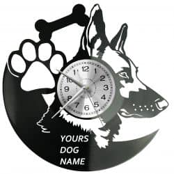 Pies Owczarek Niemiecki Twoje Imię Zegar Ścienny Płyta Winylowa Nowoczesny Dekoracyjny Na Prezent Urodziny W2923S