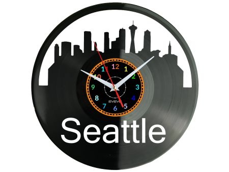 Seattle Skyline Zegar Ścienny Płyta Winylowa Nowoczesny Dekoracyjny Na Prezent Urodziny W3062