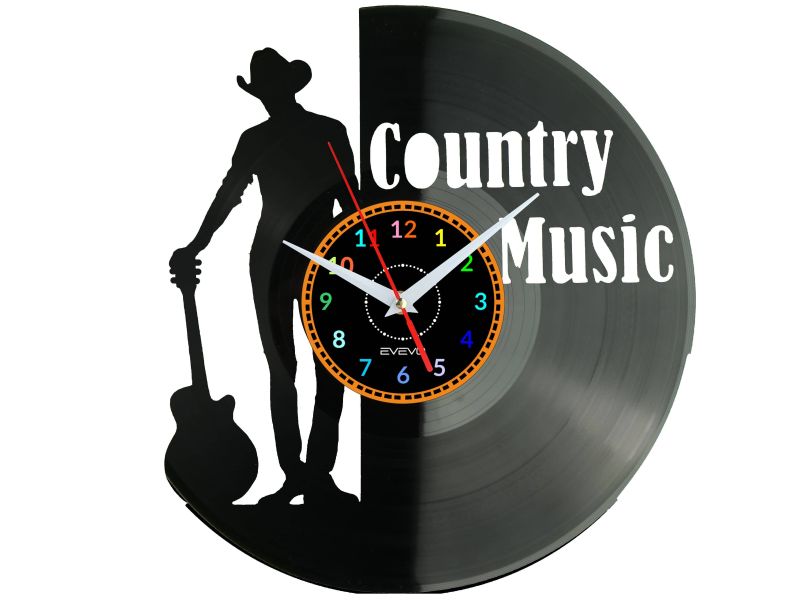 Country Music Zegar Ścienny Płyta Winylowa Nowoczesny Dekoracyjny Na Prezent Urodziny W3071