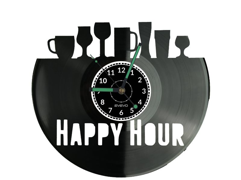 Happy Hour Zegar Ścienny Płyta Winylowa Nowoczesny Dekoracyjny Na Prezent Urodziny W3096