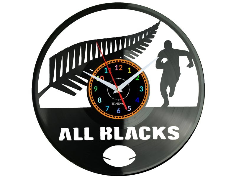  All Blacks Zegar Ścienny Płyta Winylowa Nowoczesny Dekoracyjny Na Prezent Urodziny W3043R