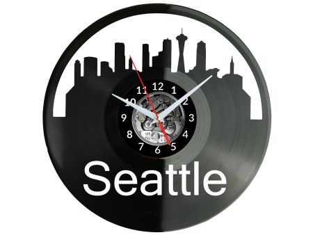 Seattle Skyline Zegar Ścienny Płyta Winylowa Nowoczesny Dekoracyjny Na Prezent Urodziny W3062R