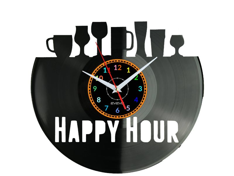 Happy Hour Zegar Ścienny Płyta Winylowa Nowoczesny Dekoracyjny Na Prezent Urodziny W3096R