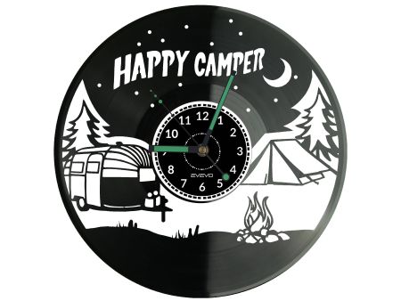 Happy Camper  Zegar Ścienny Płyta Winylowa Nowoczesny Dekoracyjny Na Prezent Urodziny W3100