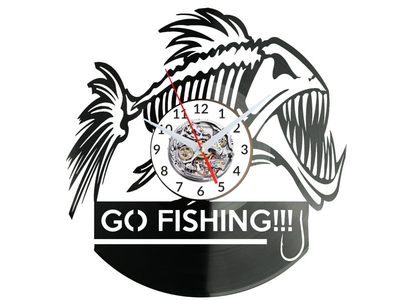 Go Fishing Zegar Ścienny Płyta Winylowa Nowoczesny Dekoracyjny Na Prezent Urodziny W3161