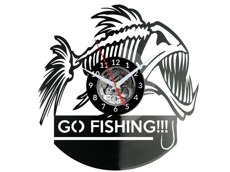 Go Fishing Zegar Ścienny Płyta Winylowa Nowoczesny Dekoracyjny Na Prezent Urodziny W3161