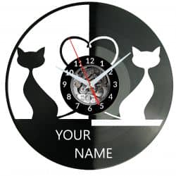 Kot Koty Twoje Imię Zegar Ścienny Płyta Winylowa Nowoczesny Dekoracyjny Na Prezent Urodziny W3250R