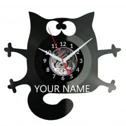 Kot Koty Twoje Imię Zegar Ścienny Płyta Winylowa Nowoczesny Dekoracyjny Na Prezent Urodziny W3255R